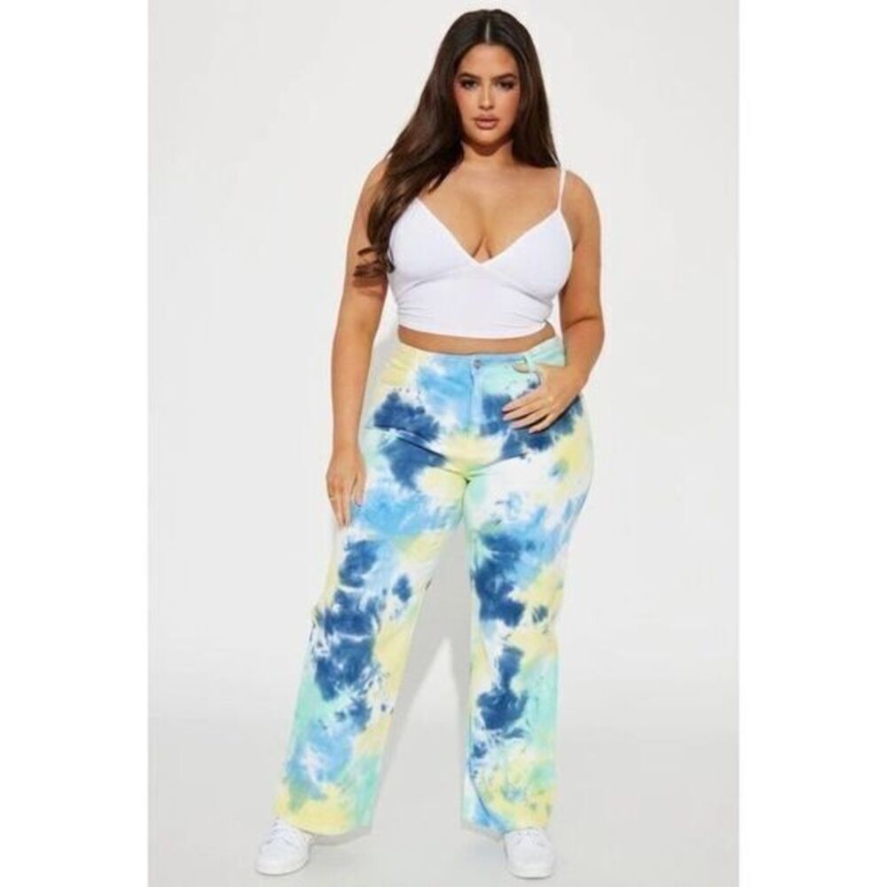 Drama Queen Tie Dye Straight Leg Jeans Blue/combo Size‎ 18 Plus RefFNB